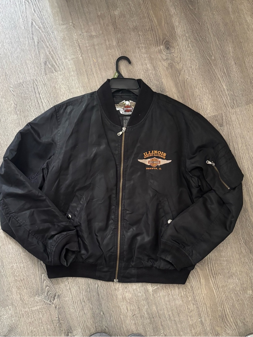Harley-Davidson Black Bomber Jacket with Orange Illinois Patch